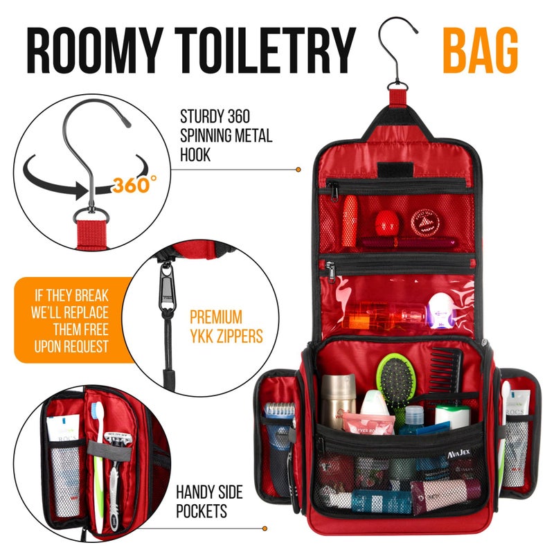 AvaJex Travel Toiletry Bag for Men and Women - Large Hanging Toiletry Organizer - Waterproof Hygiene Bag with Metal XXL Swivel Hook, with Sturdy Zippers and 19 Compartments for Toiletries, Makeup, Cosmetics - Image 5